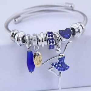 Stainless Steel Jewelry Ballet Girl Charm with Crystal beaded Bracelet For Women
